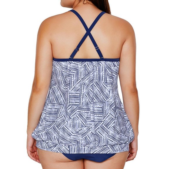 NWT NAVY/WHITE‎ BLOUSON 2 PIECE TANKINI SWIMSUIT LARGE & XL TOP & L BOTTOM - Picture 4 of 10